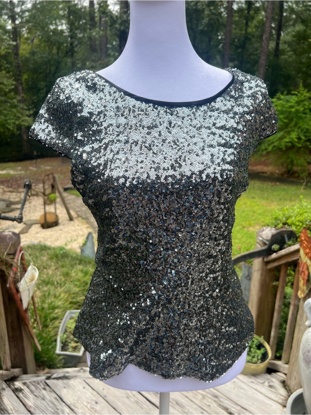 Gianni Bini Chandelier Masquerade Sequin Peplum Top Size S